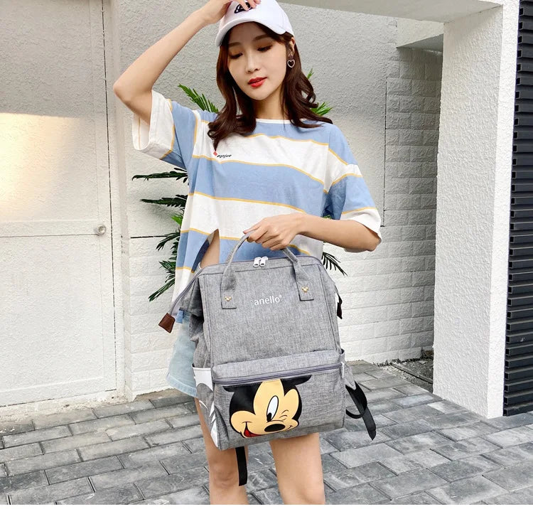 Disney Mickey Mouse Backpack Multi-function Large Capacity Backpack Diaper Bag Waterproof Men Women Shoulder Bag Travel Bag