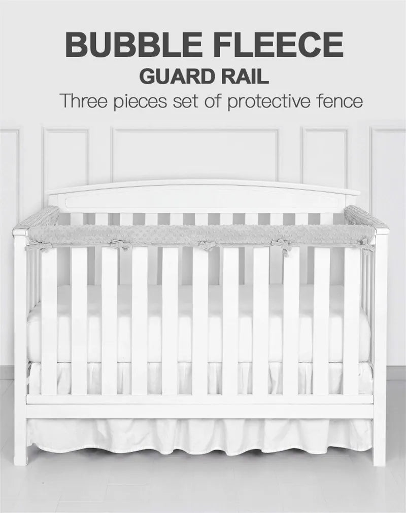 Barrière de protection en polaire à bulles pour lit de bébé, ensemble de 3 pièces de barrière de protection pour produit de soins pour bébé, housse de barrière de lit anti-collision
