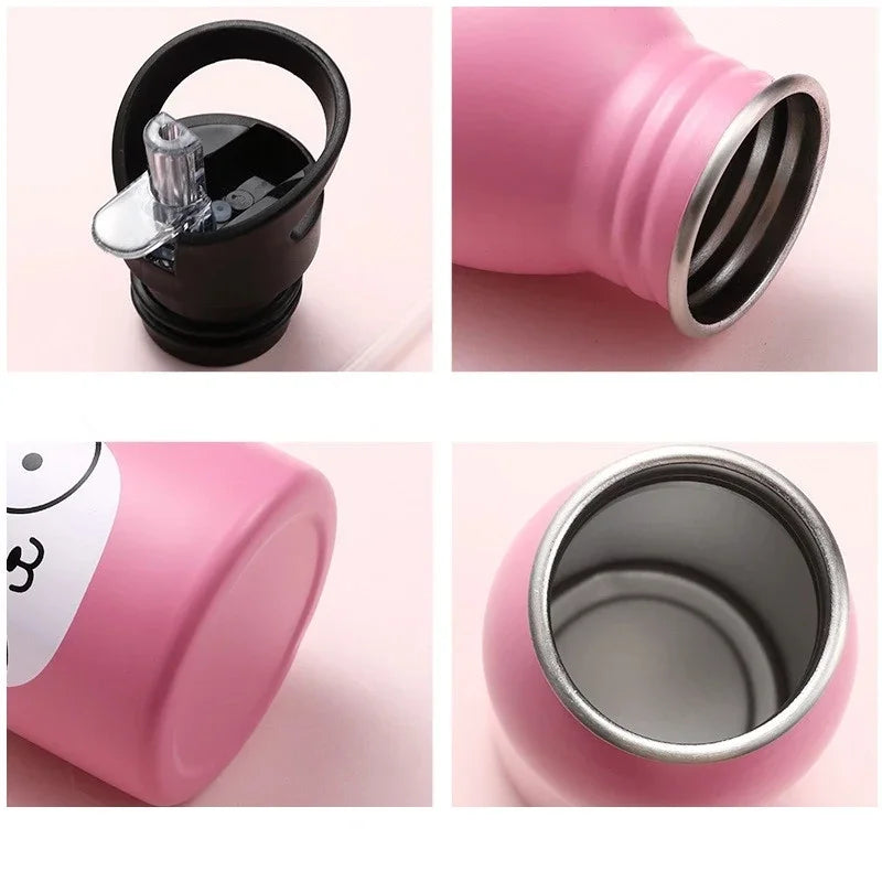 500ML Children Portable Stainless Steel Straw Bottles Sports Water Bottle for Kids Outdoor Cycling Camping Bicycle Bike Kettle