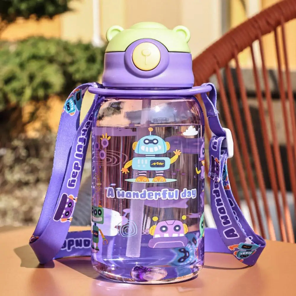650ml Cute Kids Water Bottle With Straw Free BPA Leakproof Outdoor Portable Children's Cups School Water Bottle For Childre U4I8