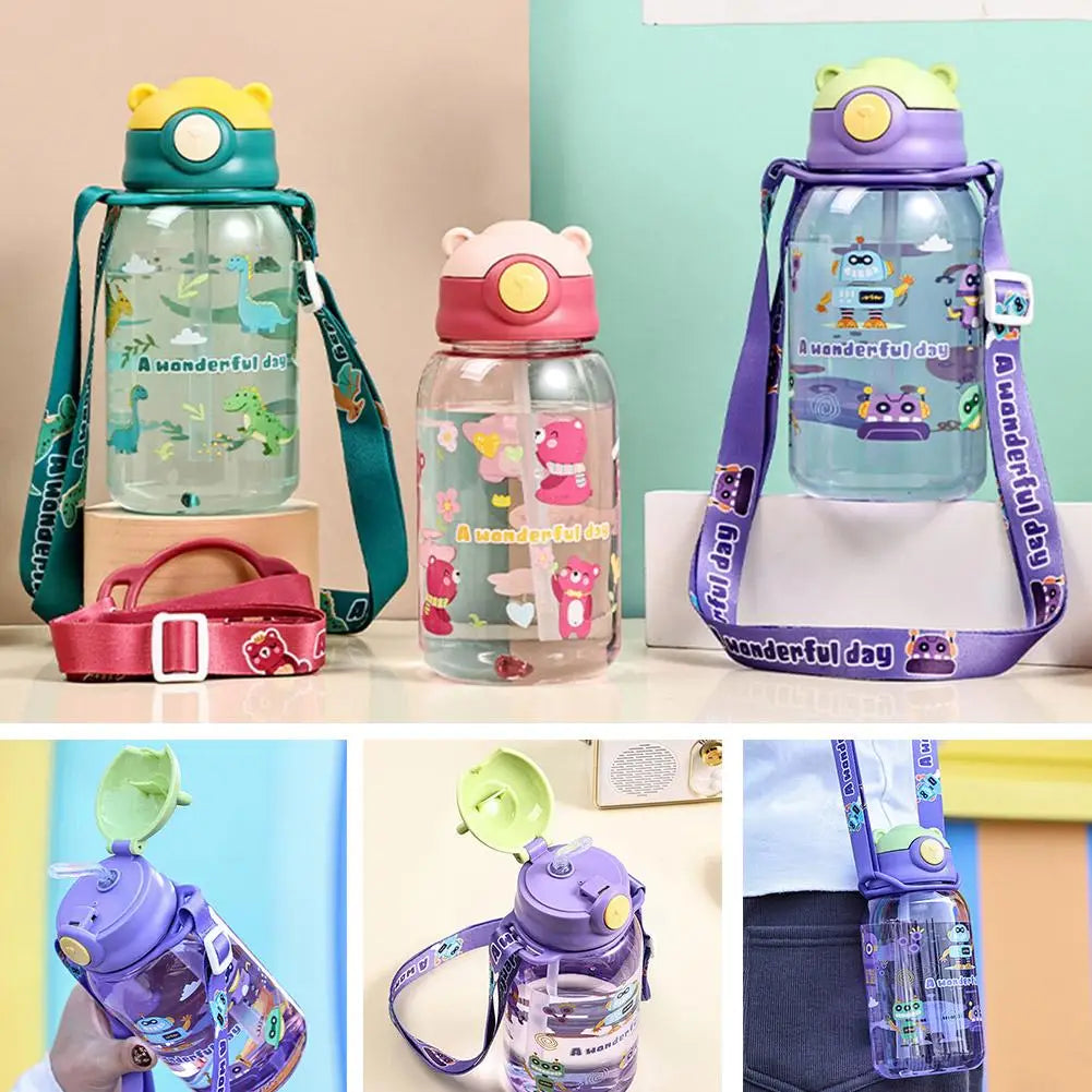 650ml Cute Kids Water Bottle With Straw Free BPA Leakproof Outdoor Portable Children's Cups School Water Bottle For Childre U4I8