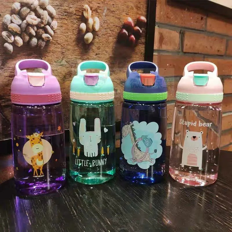 Kids Water Bottle with Straw BPA Free Children's Drinking Kettle 480ML Healthy Plastic Portable School Cup Transparent Water Cup