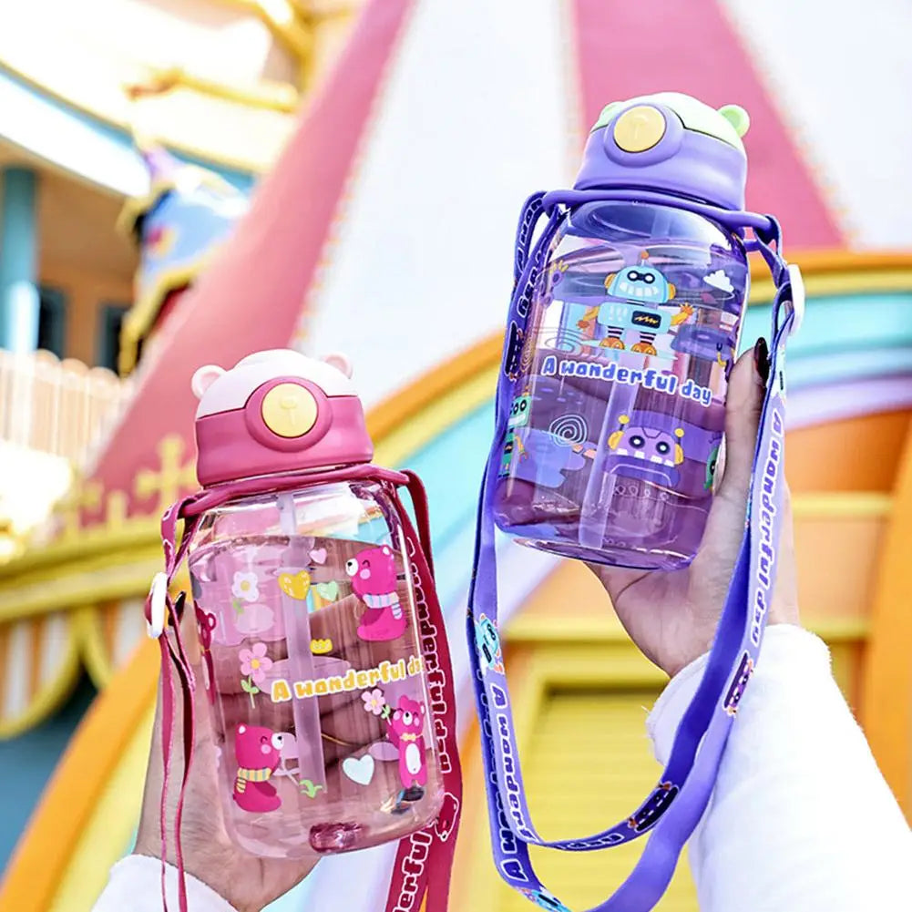 650ml Cute Kids Water Bottle With Straw Free BPA Leakproof Outdoor Portable Children's Cups School Water Bottle For Childre U4I8