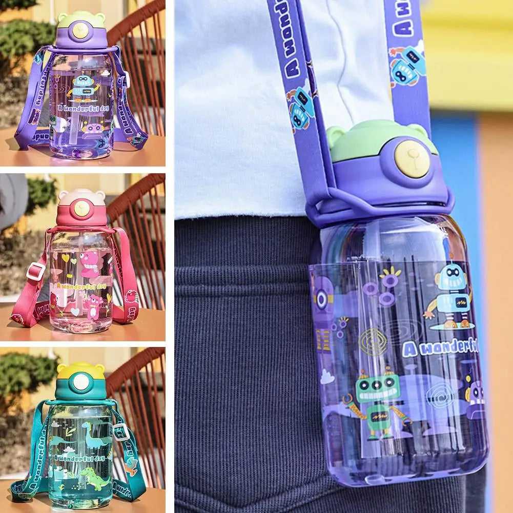 650ml Cute Kids Water Bottle With Straw Free BPA Leakproof Outdoor Portable Children's Cups School Water Bottle For Childre U4I8