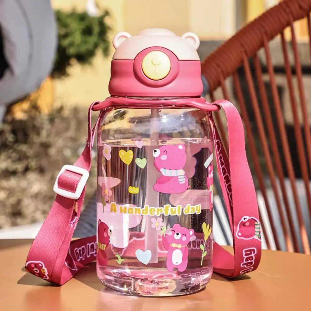 650ml Cute Kids Water Bottle With Straw Free BPA Leakproof Outdoor Portable Children's Cups School Water Bottle For Childre U4I8