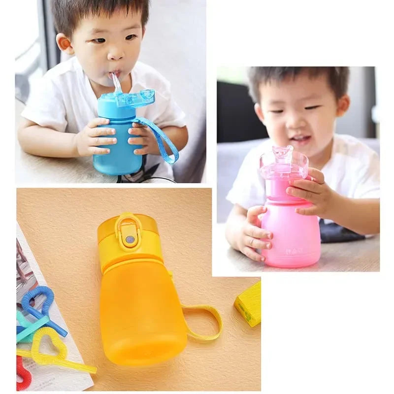 Straw Water Bottles Child Pipette With Rope Strap Handle Plastic Straw Prevent Leakage Plastic Water Bottle 320ml Portable Cup