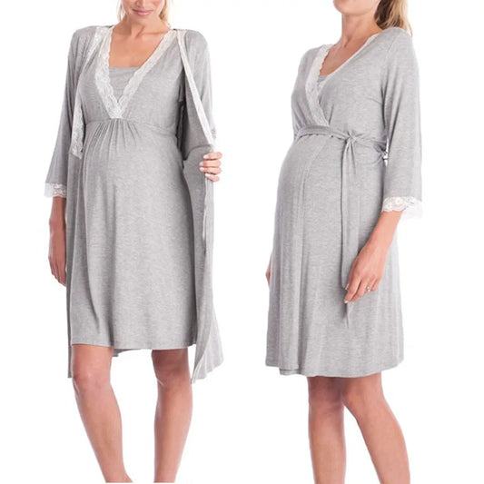 Robe de maternité, chemise de nuit, vêtements de nuit d'allaitement pour femmes enceintes, vêtements de nuit en dentelle avec ceinture réglable, robe de pyjama, vêtements de grossesse