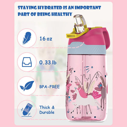Bouteille d'eau pour enfants FJbottle avec paille 450 ml Bouteille à boire écologique Tritan One Touch Flip Cap BPA