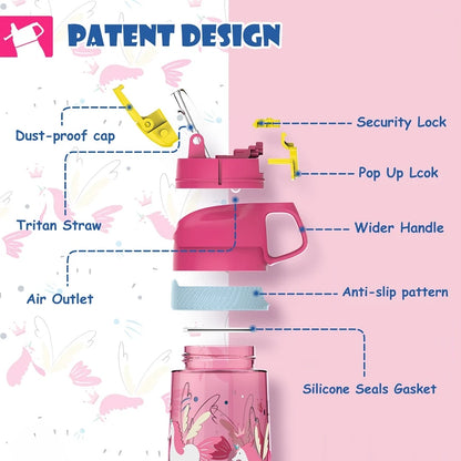 Bouteille d'eau pour enfants FJbottle avec paille 450 ml Bouteille à boire écologique Tritan One Touch Flip Cap BPA