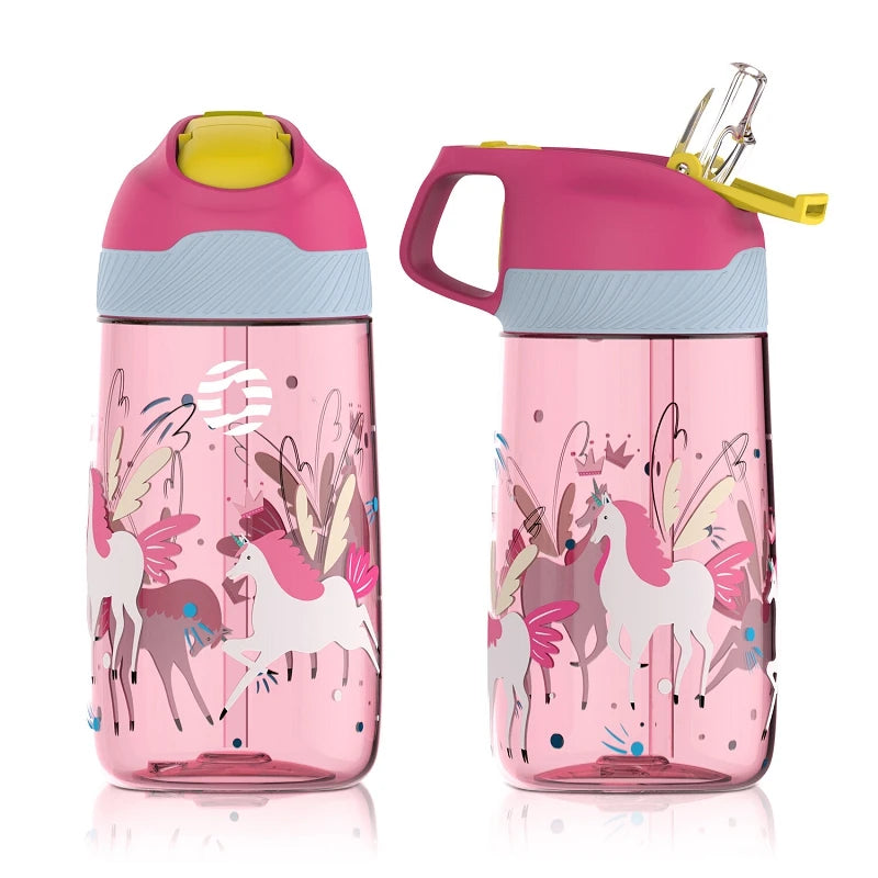 Bouteille d'eau pour enfants FJbottle avec paille 450 ml Bouteille à boire écologique Tritan One Touch Flip Cap BPA
