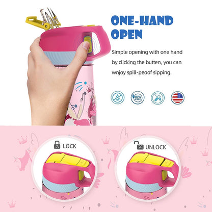 Bouteille d'eau pour enfants FJbottle avec paille 450 ml Bouteille à boire écologique Tritan One Touch Flip Cap BPA