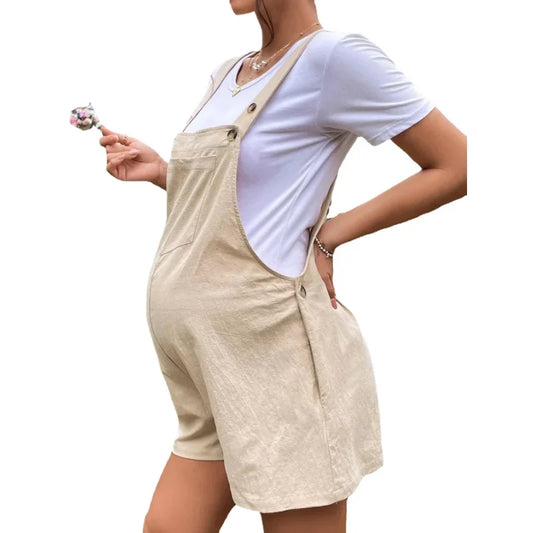 Combinaisons de maternité longueur genou grande taille mode d'été femme enceinte barboteuses couleur unie salopette de grossesse vêtements en coton