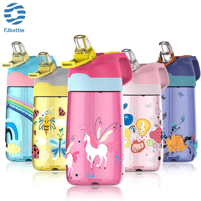 Bouteille d'eau pour enfants FJbottle avec paille 450 ml Bouteille à boire écologique Tritan One Touch Flip Cap BPA