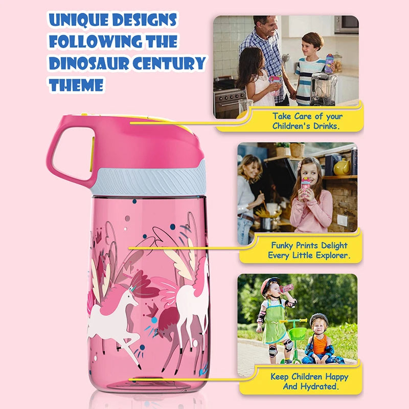 Bouteille d'eau pour enfants FJbottle avec paille 450 ml Bouteille à boire écologique Tritan One Touch Flip Cap BPA